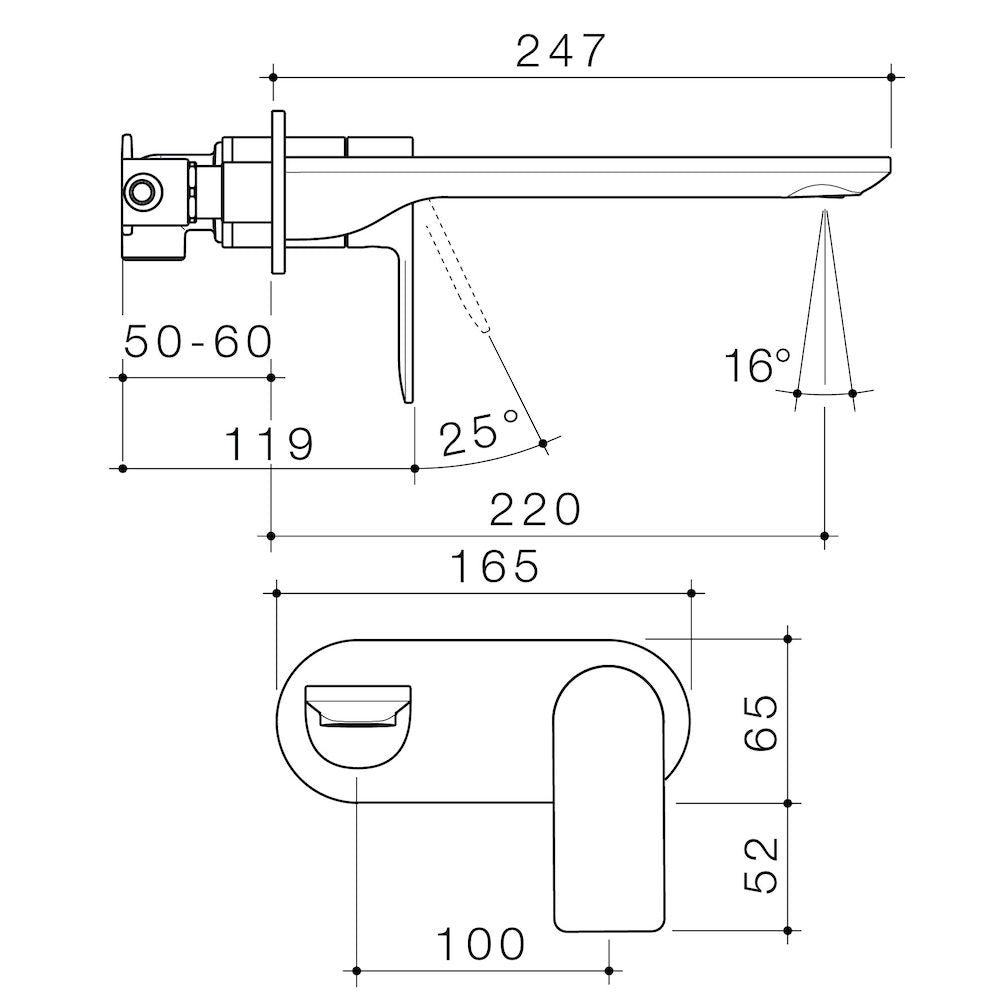 Caroma Urbane II 220mm Wall Basin / Bath Mixer - Round Cover Plate - Brushed Nickel