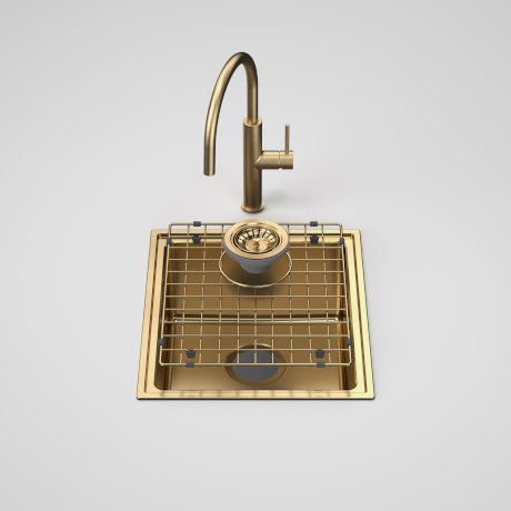 Caroma Urbane II Single Bowl Sink with Liano II 96379BB56A Sink Mixer - Brushed Brass