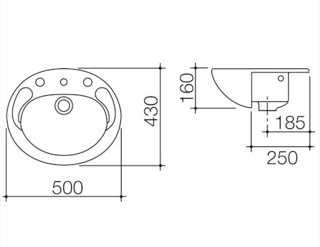 Caroma Concorde 500 Semi Recessed Basin - 3 Tap Hole