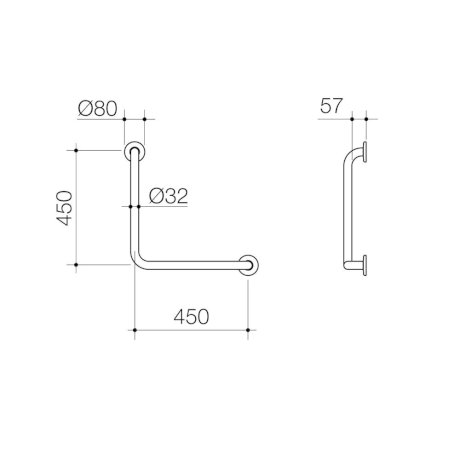 Caroma Care Support Grab Rail 90 Degree 450X450 Right Hand or Left Hand Brushed Nickel