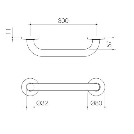 Caroma Care Support Grab Rail 300mm Straight Brushed Nickel