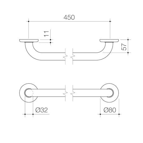 Caroma Care Support Grab Rail 450mm Straight Brushed Nickel