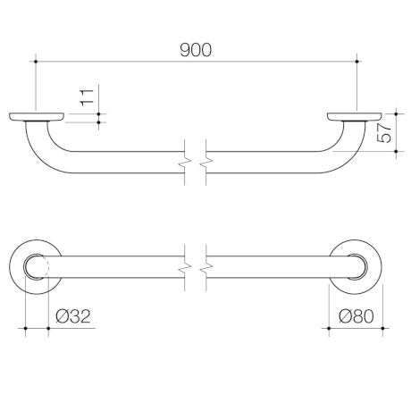 Caroma Care Support Grab Rail 900mm Straight Brushed Nickel