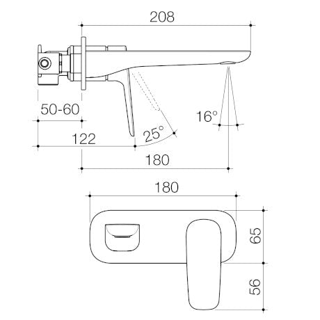 Caroma Contura II Wall Basin/Bath Mixer 180mm Brushed Nickel