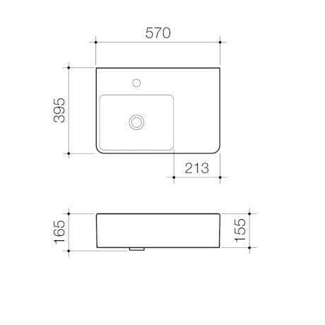 Caroma Cube Extension Wall Basin LHS No Tap Hole