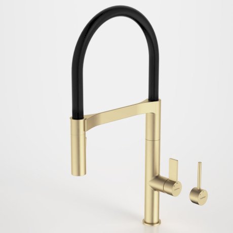 Caroma Liano II Pull Down Sink Mixer Dual Spray Brushed Brass Lead Free