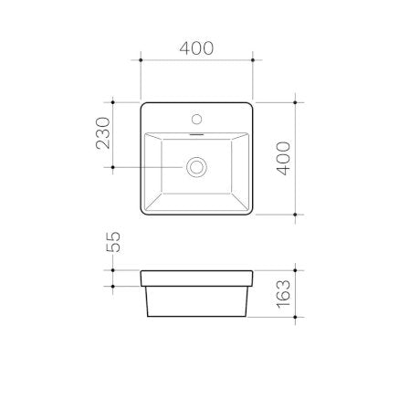 Clark Square Inset Basin with Tap Landing 400mm (1 Tap Hole)