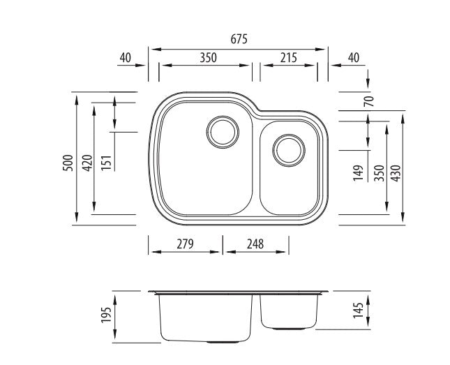 Oliveri Monet MO71U 1&1/2 Left Hand Large Bowl Undermount Sink
