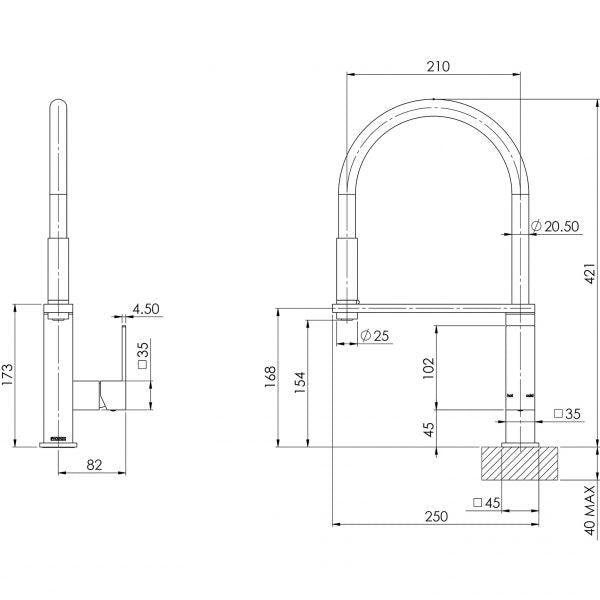 Phoenix Vezz Flexible Hose Sink Mixer Square Matte Black