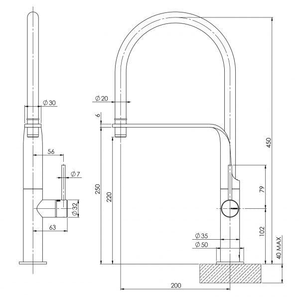 Phoenix Vido Flexible Hose Sink Mixer Matte Black
