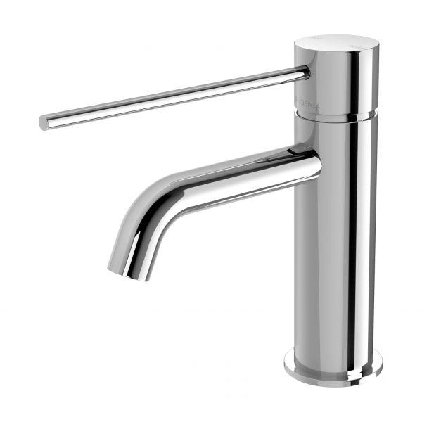 Phoenix Vivid Slimline Basin Mixer Curved Outlet with Extended Lever Chrome Lead Free