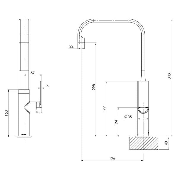 Phoenix Teel Sink Mixer 200mm Squareline Matte Black
