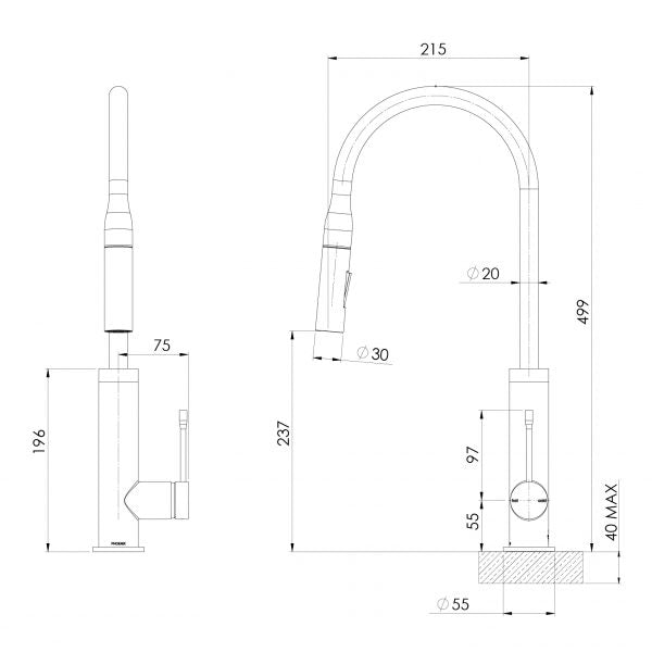Phoenix Deja Pull Out Sink Mixer 220mm Chrome