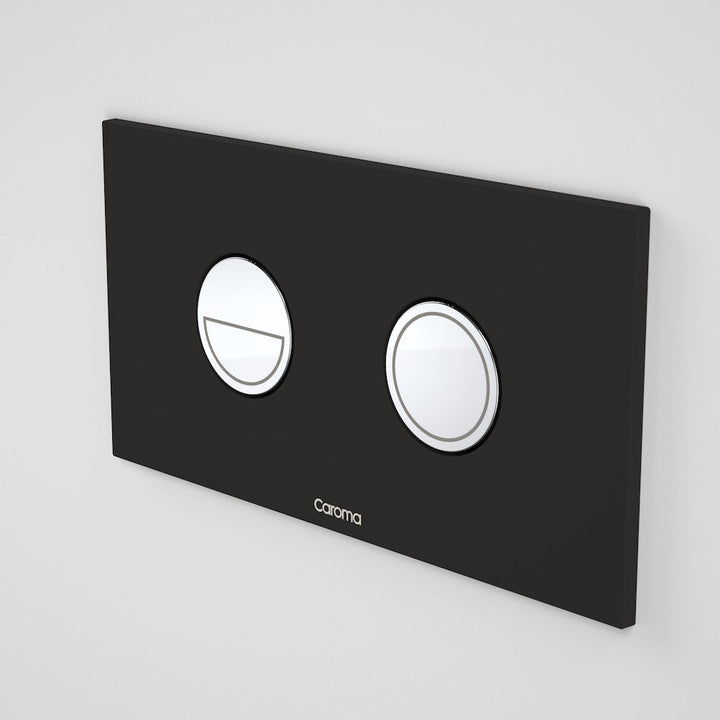 Caroma Invisi Series II® Round Dual Flush Plate & Buttons (Metal) Black w/ Chrome Buttons