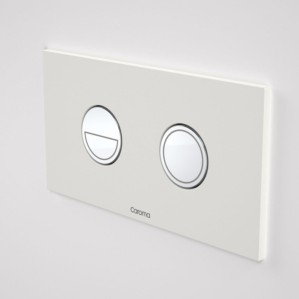 Caroma Invisi Series II® Round Dual Flush Plate & Buttons (Metal) Chrome Buttons, White Plate