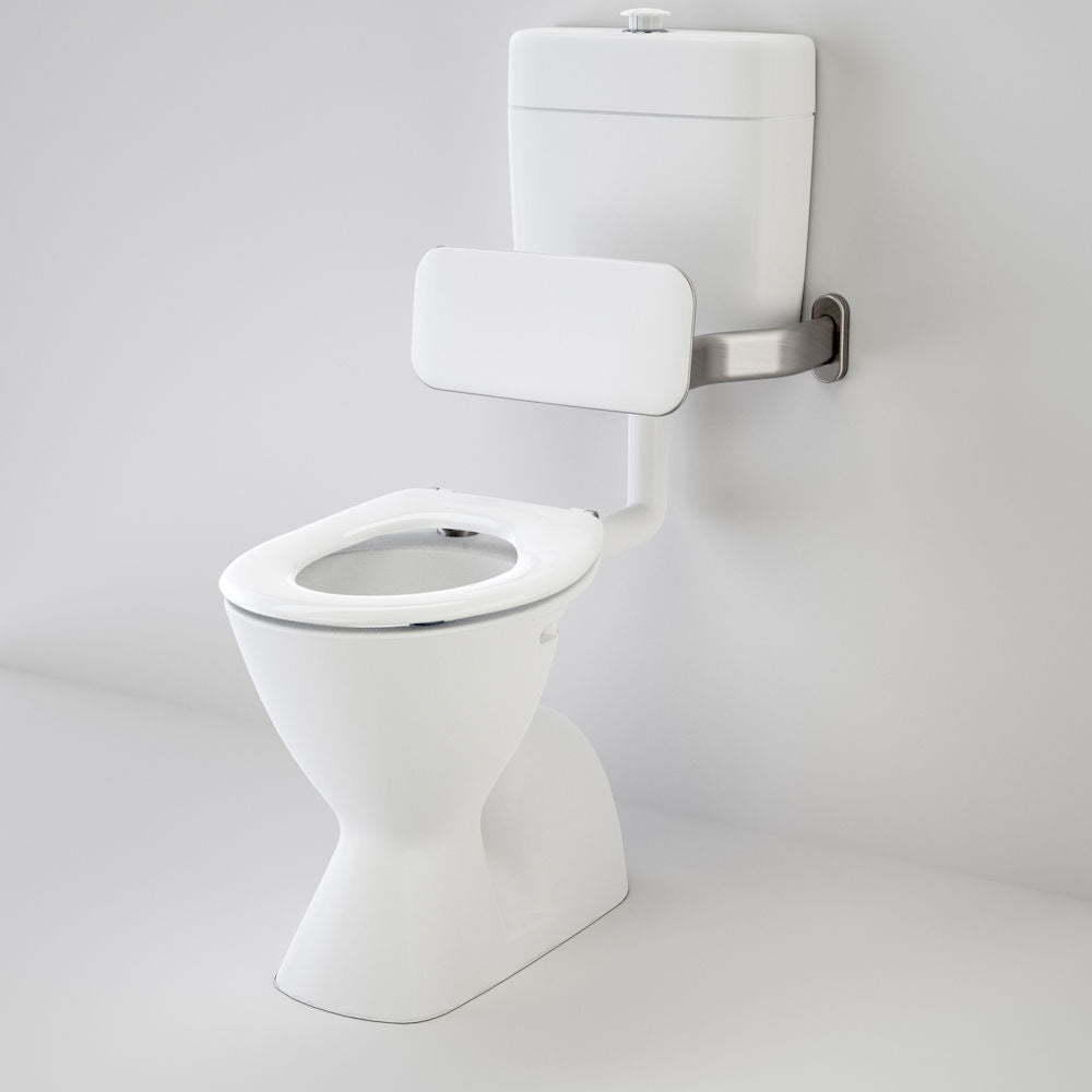 Caroma Cosmo Care V2 Connector (S Trap) Suite with Backrest and Caravelle Care Single Flap Seat - White