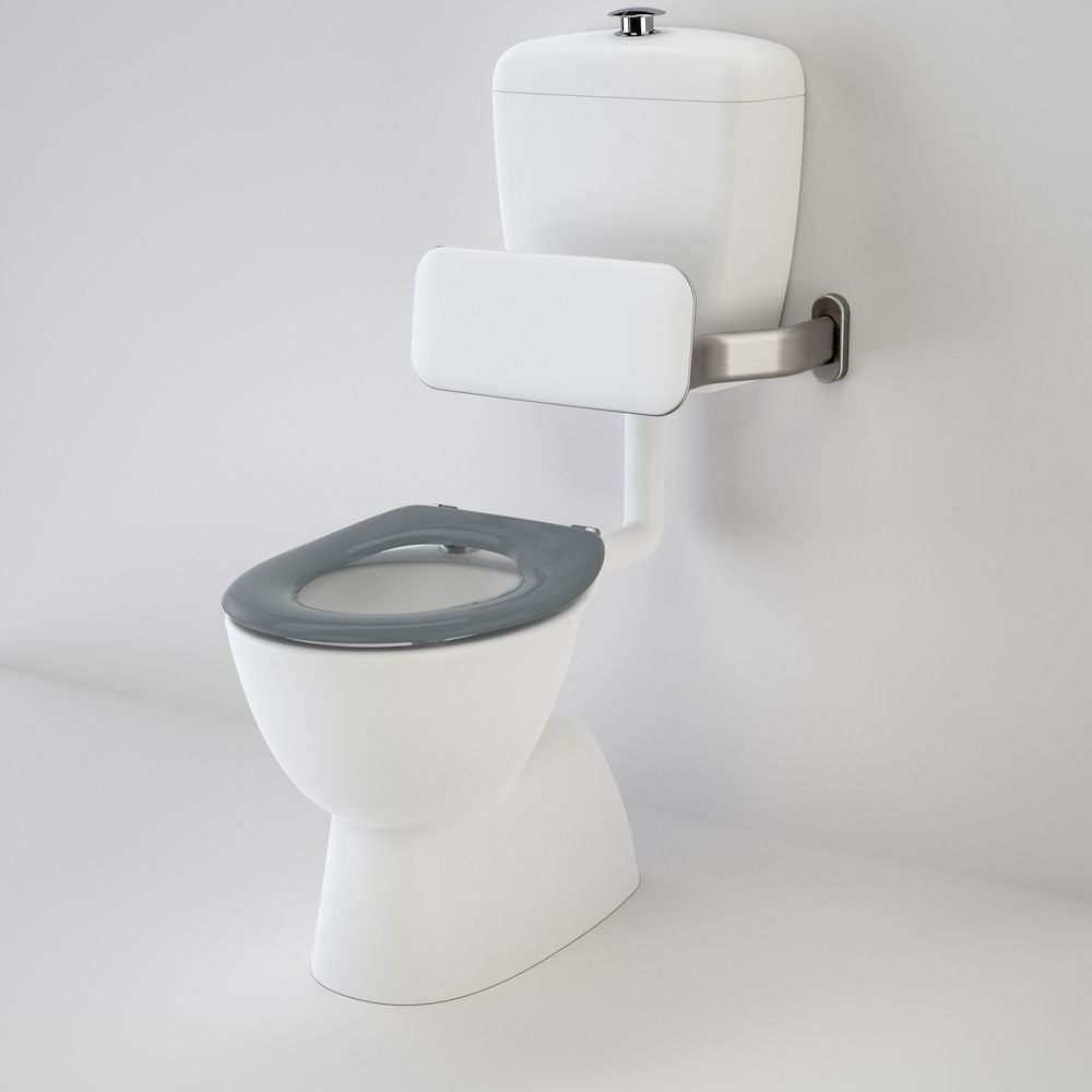 Caroma Care 400 Connector (S Trap) Suite with Backrest and Caravelle Care Single Flap Seat - Anthracite Grey