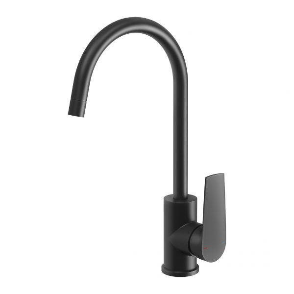 Phoenix Arlo Sink Mixer 200mm Gooseneck Matte Black Lead Free