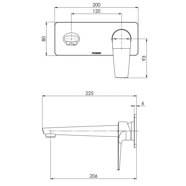 Phoenix Arlo Wall Basin / Bath Mixer Set 200mm Trim Kit Only Matte Black