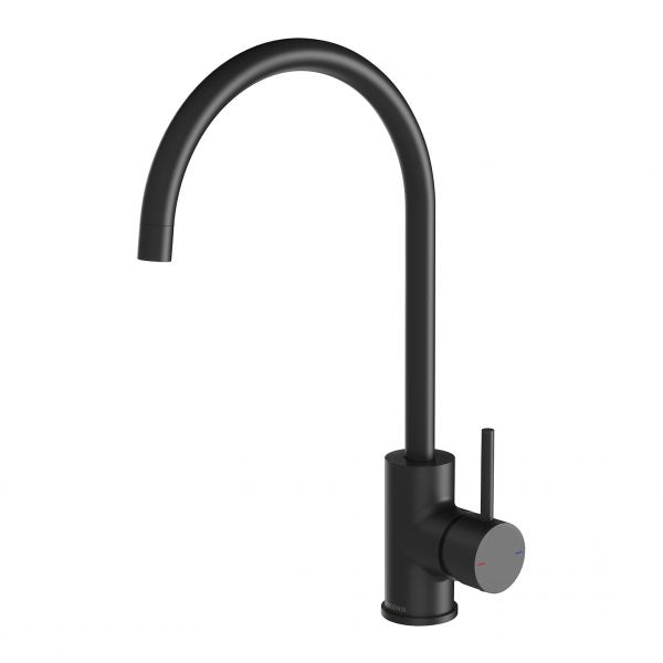 Phoenix Pina Sink Mixer 200mm Gooseneck Matte Black Lead Free