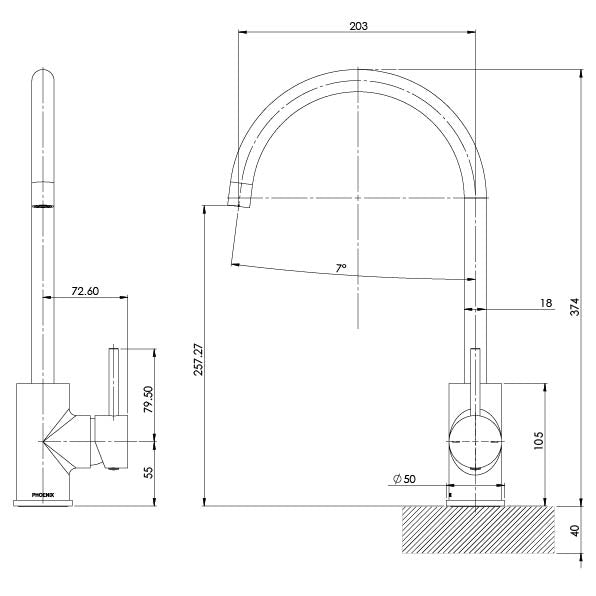 Phoenix Pina Sink Mixer 200mm Gooseneck Matte Black