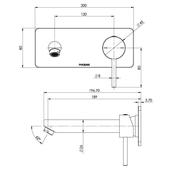 Phoenix Pina Wall Basin / Bath Mixer Set 180mm Trim Kit Only Chrome