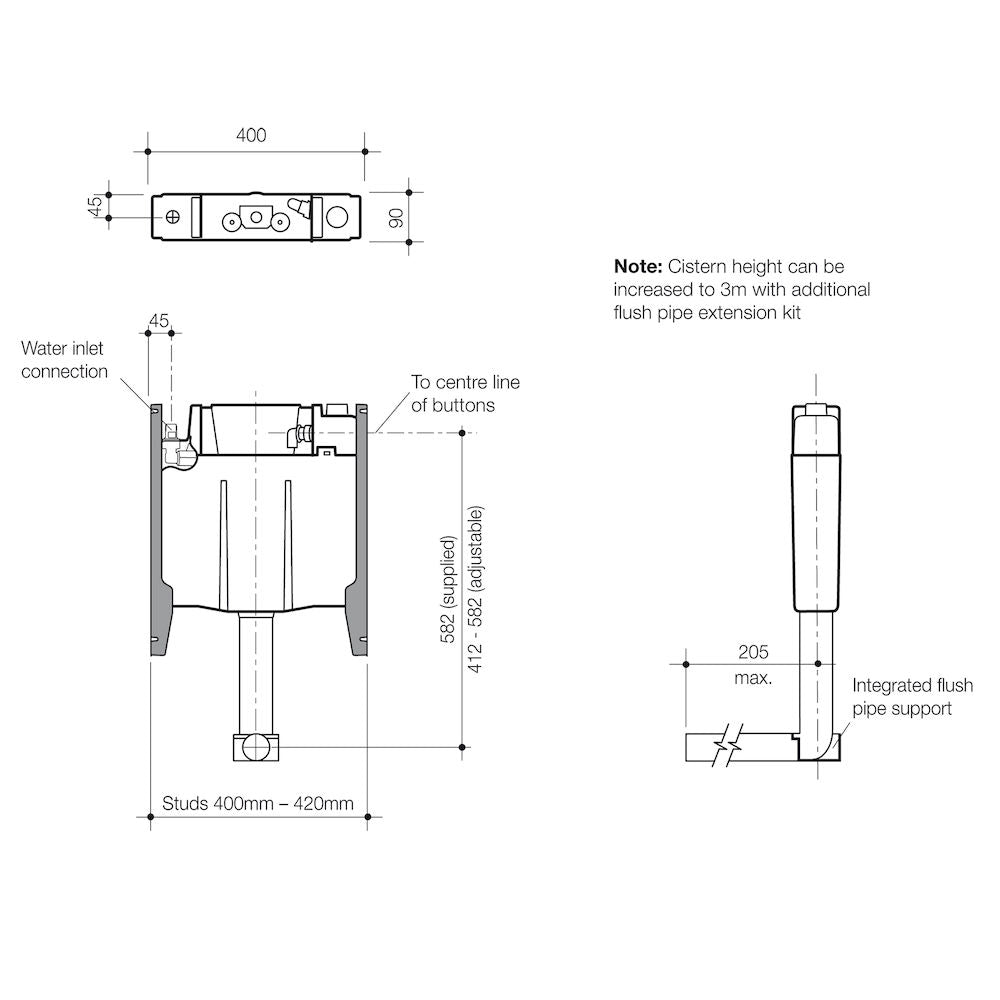 Caroma Invisi Series II® cistern + bracket - Induct/Inceiling/Inwall - WH Pans - Dual Flush