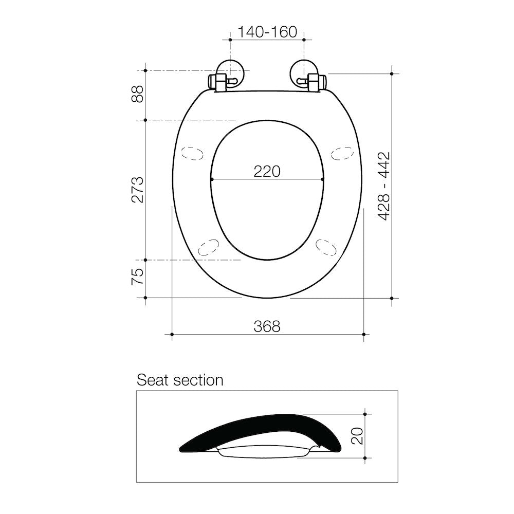 Caroma Caravelle Commercial Seat Single Flap Black (with GermGard®)