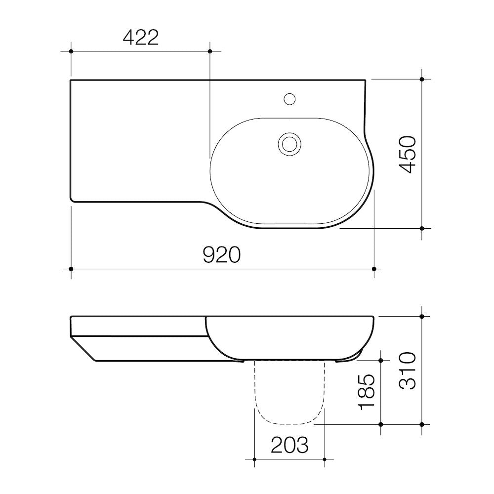 Caroma Opal 920 LHS Wall Basin 1TH