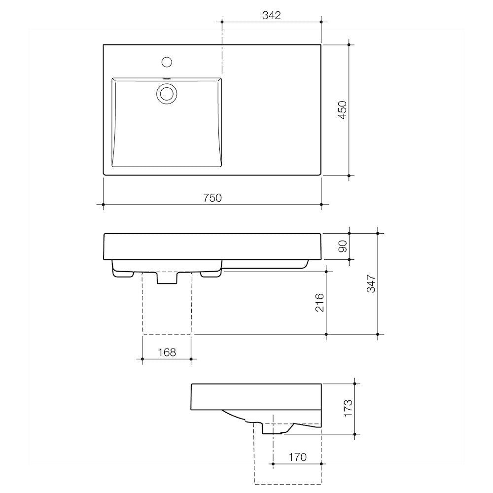 Caroma Liano Nexus 750 Wall Basin RHS 1TH