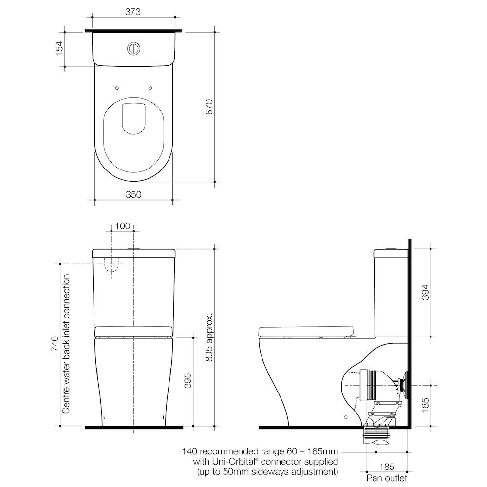 Caroma Luna Wall Faced Toilet Suite - Back Entry