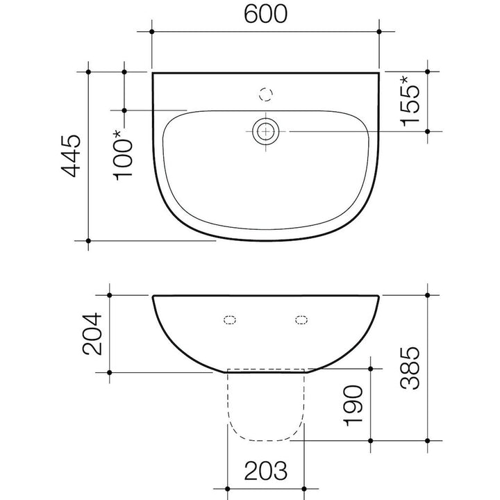 Caroma Care 600 Wall Basin (with GERMGARD®) - 0TH