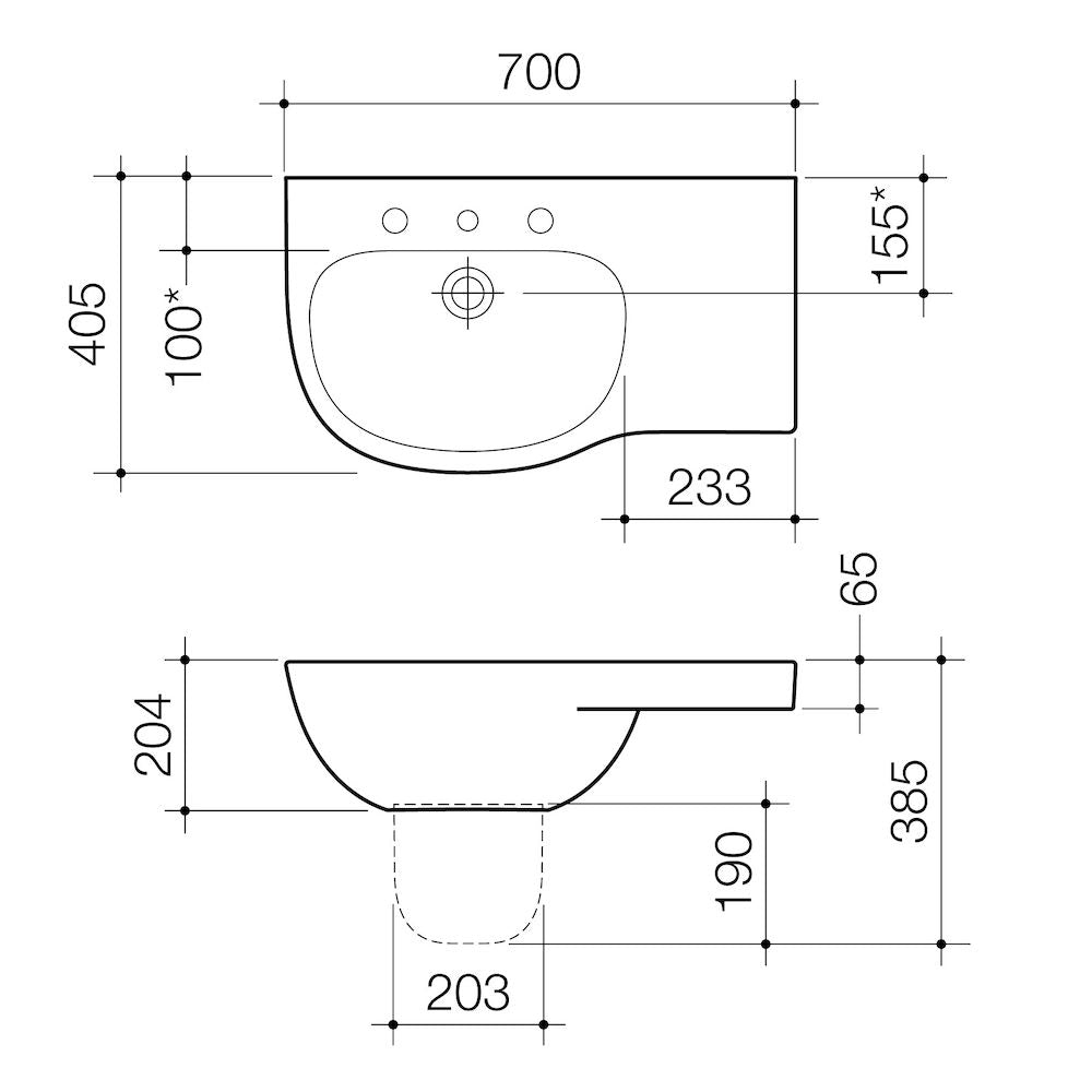 Caroma Care 700 Wall Basin with Right Hand Shelf (with GERMGARD®) - 0TH