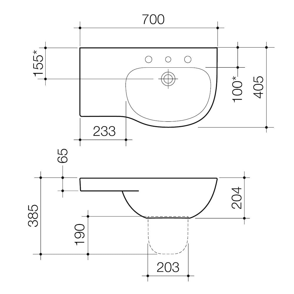 Caroma Care 700 Wall Basin with Left Hand Shelf (with GERMGARD®) - 0TH