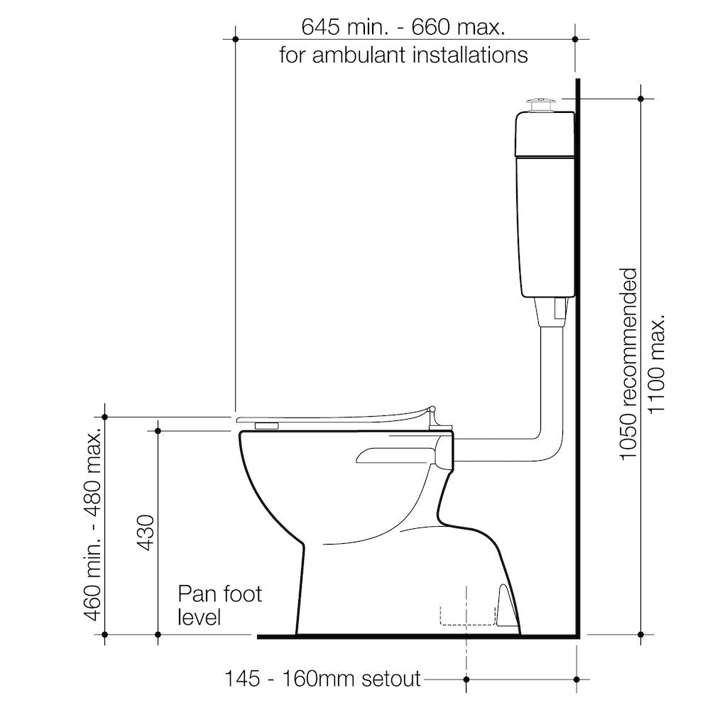 Caroma Care 200 V2 Connector (S Trap) Suite with Caravelle Care Single Flap Seat - Anthracite Grey