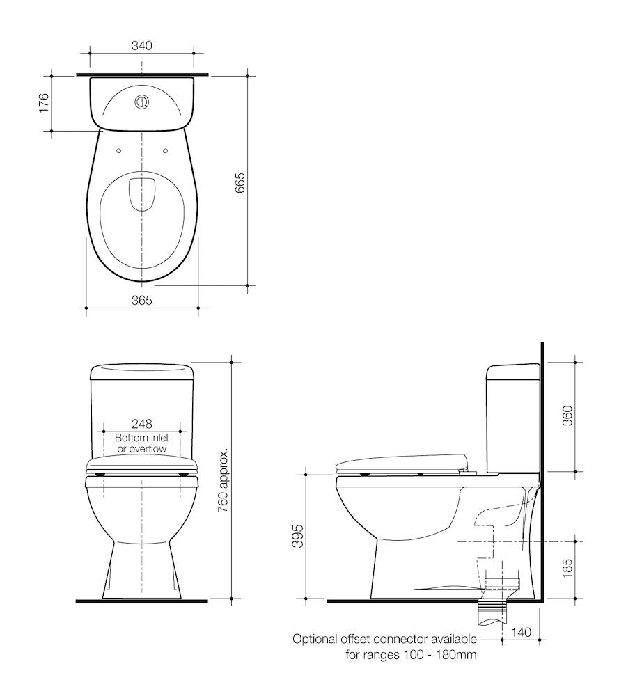 Stylus Prima II Close Coupled Bottom Inlet S Trap, Std seat