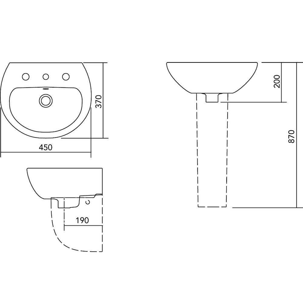 Stylus Venecia 450 Wall Basin - 1TH