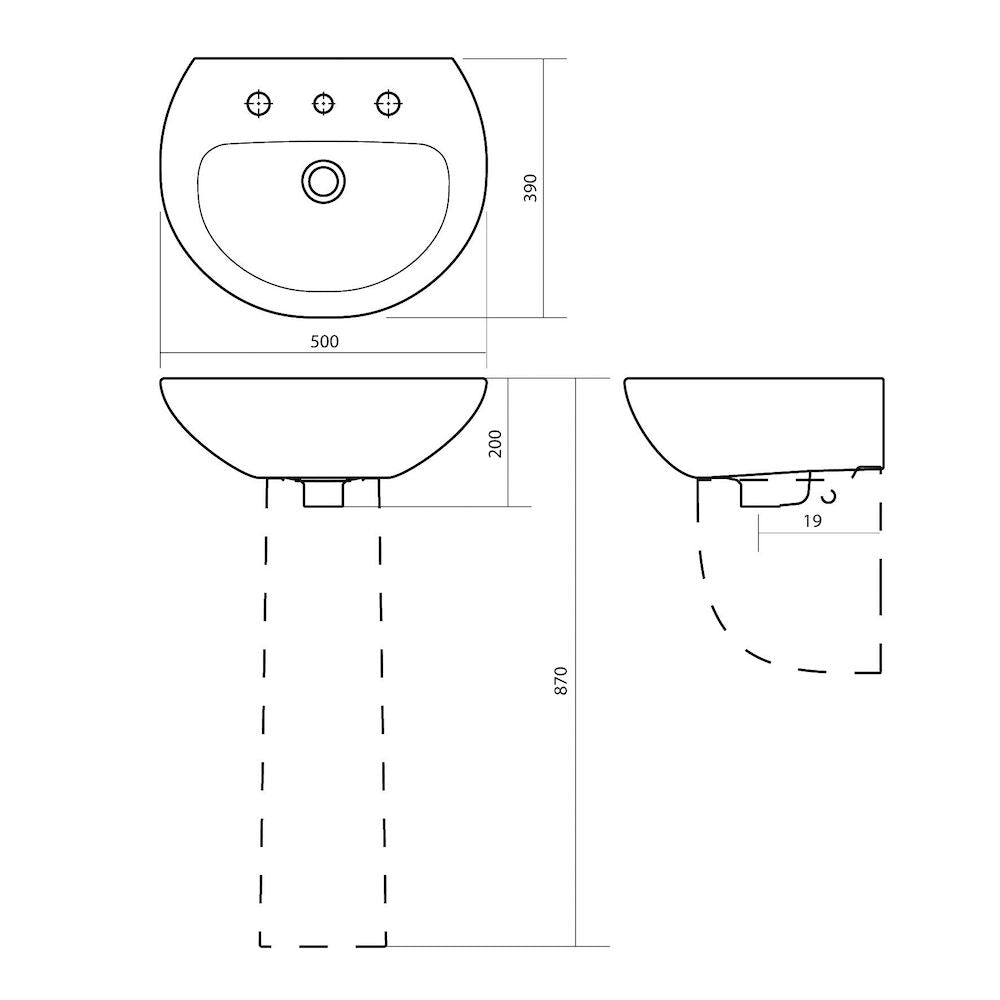 Stylus Venecia 500 Wall Basin - 1TH