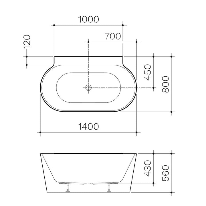 Clark Round Back to Wall Freestanding Bath 1400mm (with Overflow)
