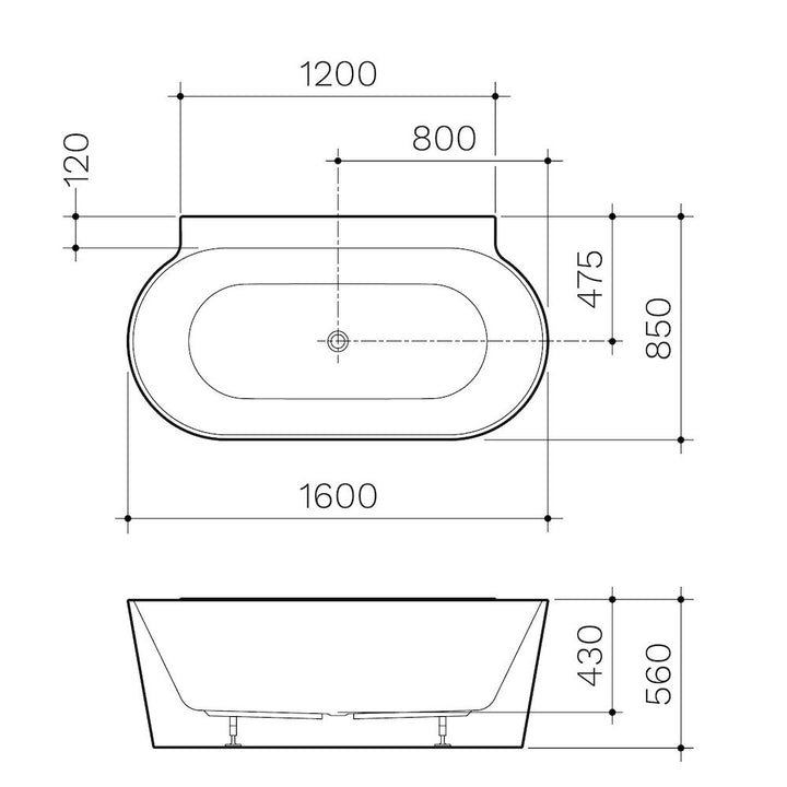 Clark Round Back to Wall Freestanding Bath 1600mm (No Overflow)