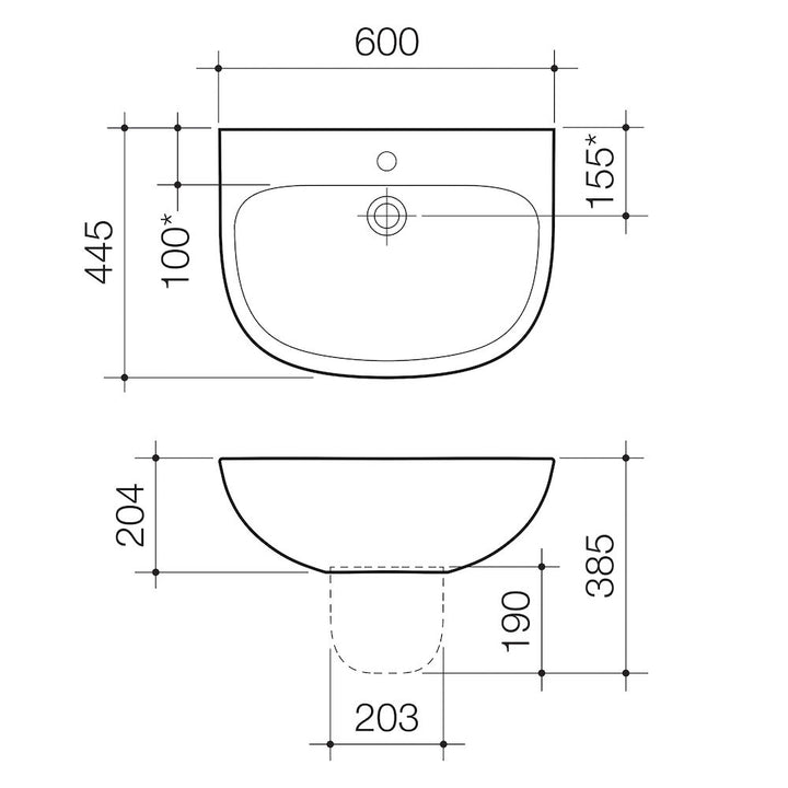 Caroma Care 600 Wall Basin (with GERMGARD®) - 1TH