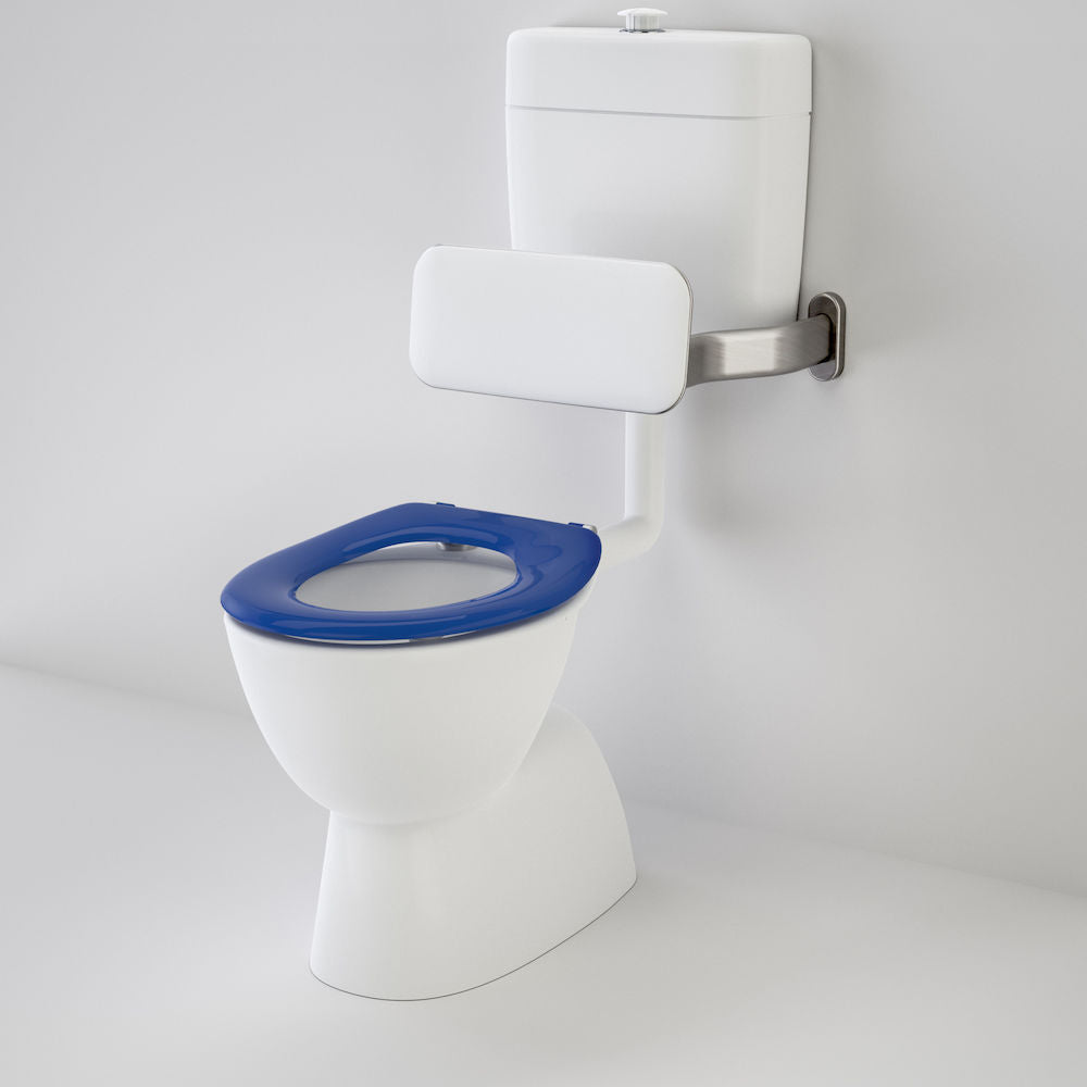 Caroma Care 200 V2 Connector (S Trap) Suite with Backrest and Caravelle Care Single Flap Seat - Sorrento Blue