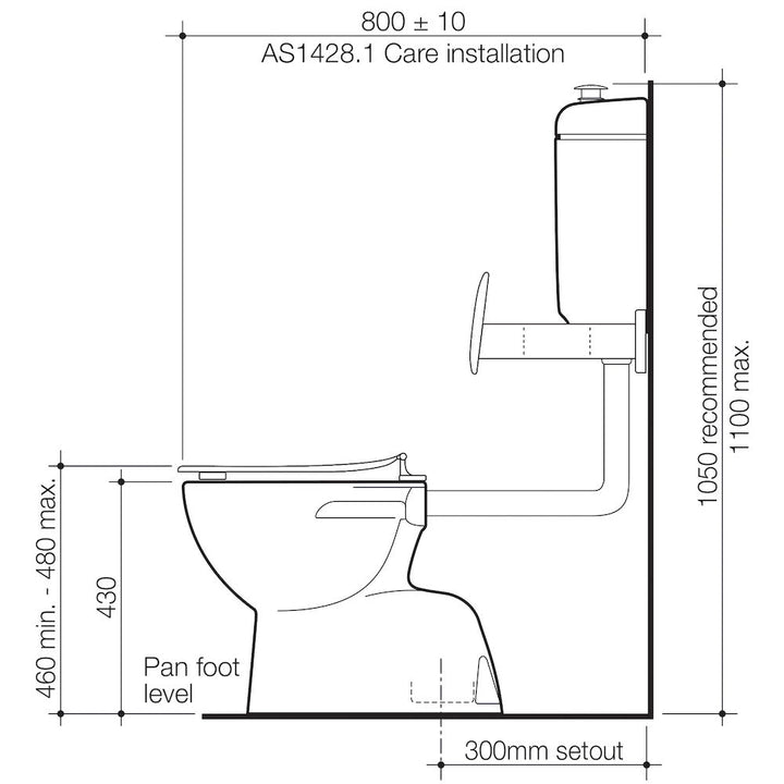 Caroma Care 400 Connector (S Trap) Suite with Backrest and Caravelle Care Single Flap Seat - Anthracite Grey