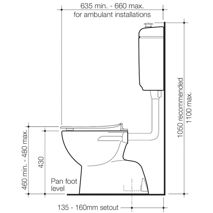 Caroma Care 400 Connector (S Trap) Suite with Caravelle Care Double Flap Seat - White