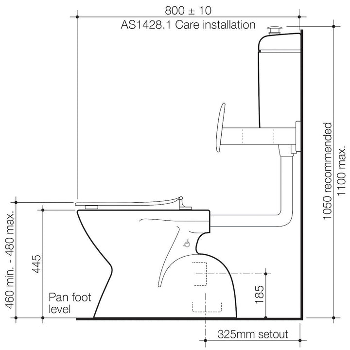 Caroma Cosmo Sovereign Care Connector (S Trap) Suite with Backrest and Caravelle Care Single Flap Seat - Anthracite Grey