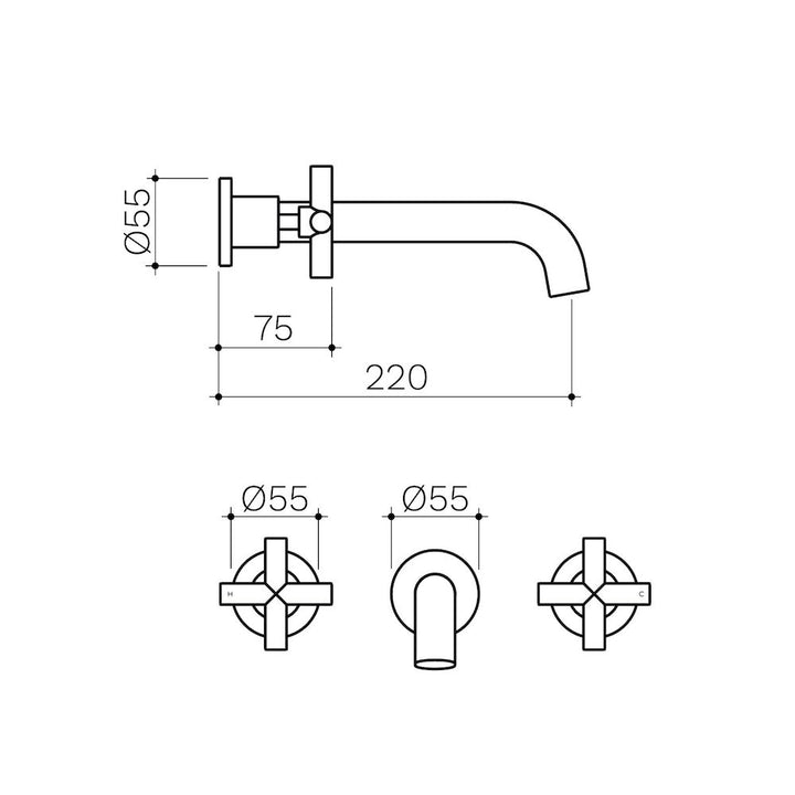 Clark Cross Wall Basin/Bath Set 220mm - Matte Black