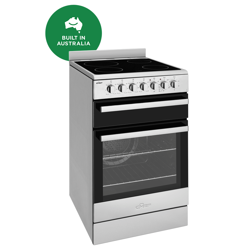 Chef CFE547SB 54 cm Freestanding Electric Cooker Stainless Steel Fan Forced Oven & Ceramic Glass Top Built In Australia