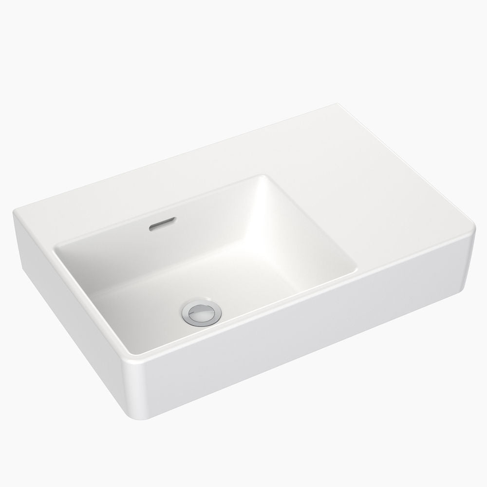 Clark Square Wall Basin Right Hand Shelf 600mm (No Tap Hole)