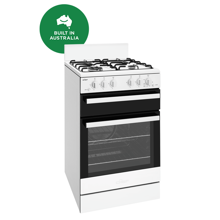 Chef CFG503WBNG 54 cm Freestanding Gas Cooker Nat Gas With Convection Oven & Flaim Failure Built In Australia