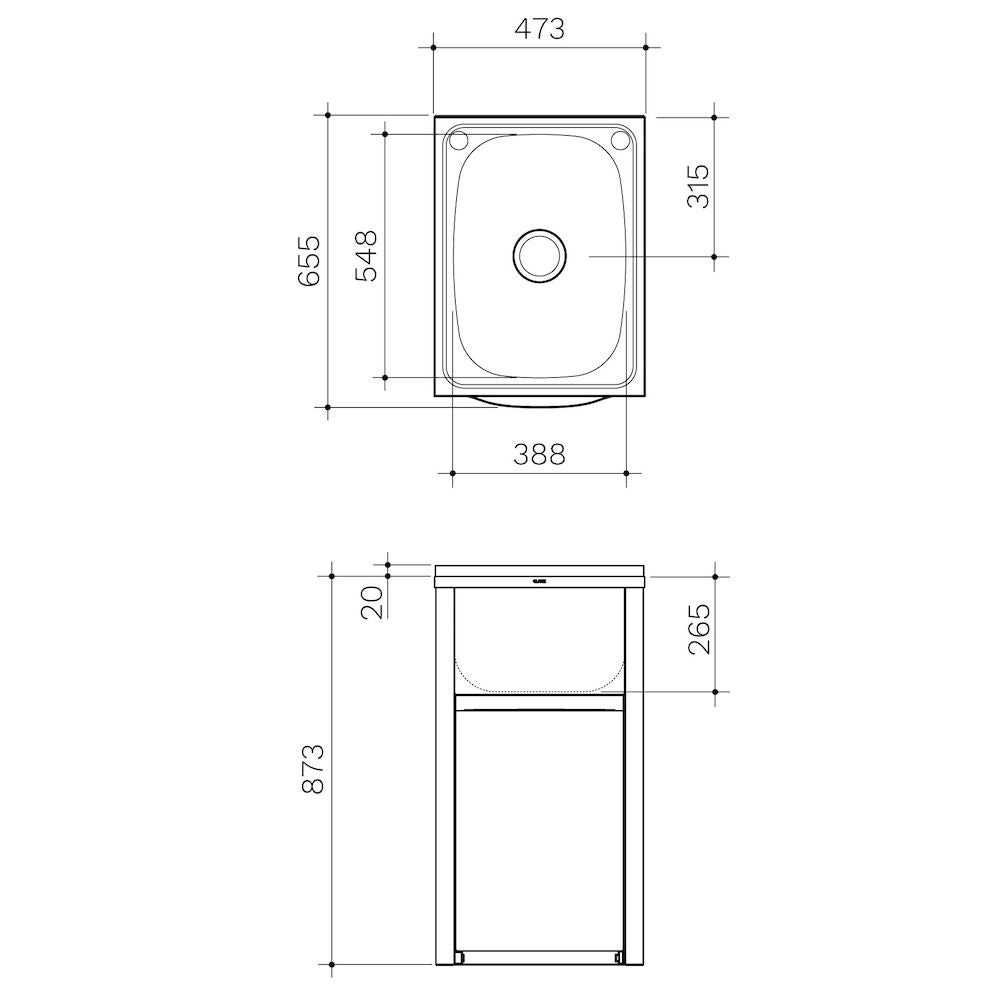 Clark Eureka 45 Litre Compact Tub & Cabinet, Flexible By-Pass (Includes one flexible by-pass kit)